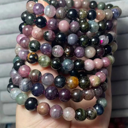 3bracelets AKAC approx8mm 100% natural  colorful tourmaline  bracelet beads