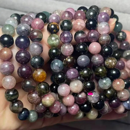 3bracelets AKAC approx8mm 100% natural  colorful tourmaline  bracelet beads