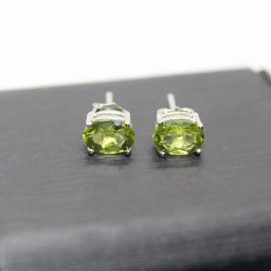 925 sterling silver Approx5*7mm  natural peridot stud earrings wholesale