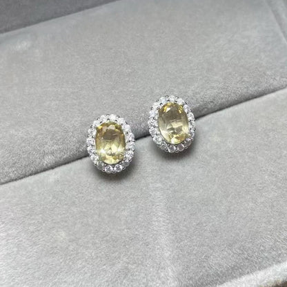 925 sterling silver  Natural citrine quartz  Approx5*7mm  stud earrings for women earrings
