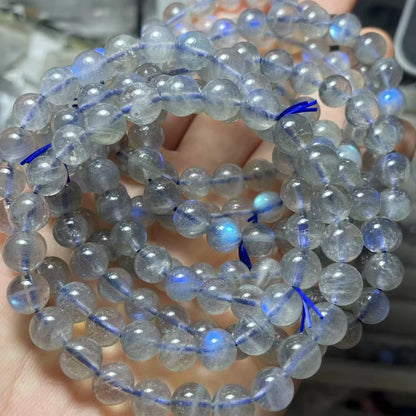 팔찌 5개 푸른빛이 도는 반짝이는 래브라도라이트 팔찌 비즈 약 7-7.8mm 도매 AKAC