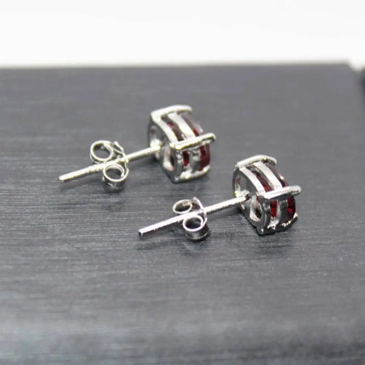 925 sterling silver Approx 5*7mm  natural red garnet stud earrings  wholesale