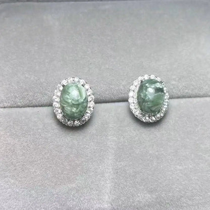 925 sterling silver  Natural seraphinite Approx7*9mm  stud earrings for women earrings