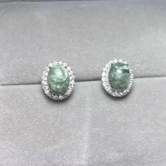 925 sterling silver  Natural seraphinite Approx7*9mm  stud earrings for women earrings