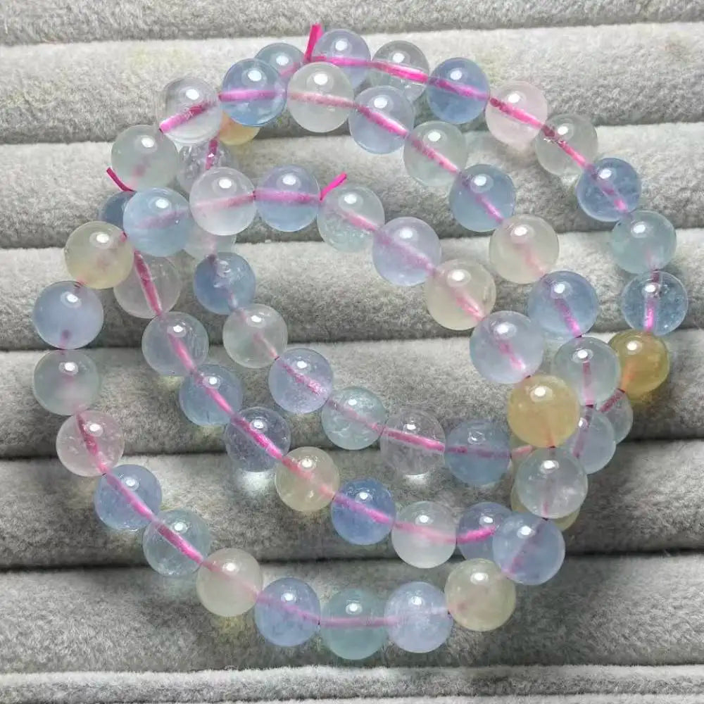 (110) 3 bracelets de perles de béryl transparent naturel A+ d'environ 9 mm pour la création de bijoux.